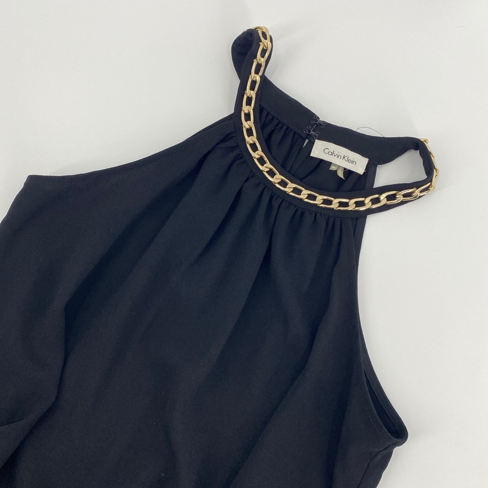 NEW Calvin Klein Halter Dress Women 6‎ Black Gold Chain Neck Shift Glam Evening